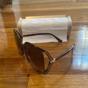 JIMMY CHOO BROWN SUNGLASSES WITH GLITTER WITH CASE - LIKE NEW - worn only once!
